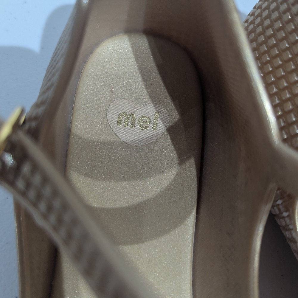 Mel by Melissa Gold ballet flats with bow and ankle strap - size 9 - Picture 4 of 11